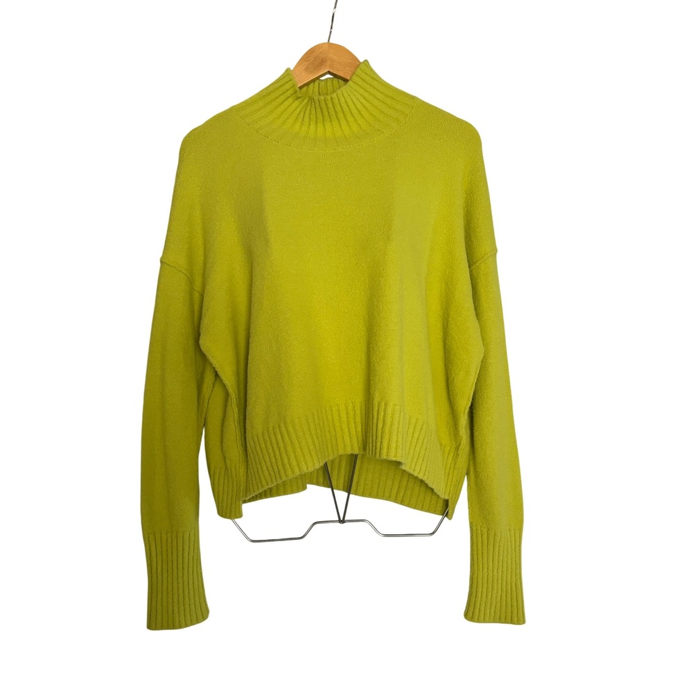 Free People Mock Neck OversizedSweater Lime Green ChartreuseRibbedKnit OB1569559